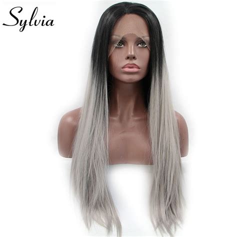 Sylvia Natural Black To Grey Two Tones Ombre Silky Straight Wigs