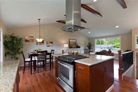 Modern home styles are generally made up of two surface types. open split level remodel | Kitchen remodel layout, Kitchen ...