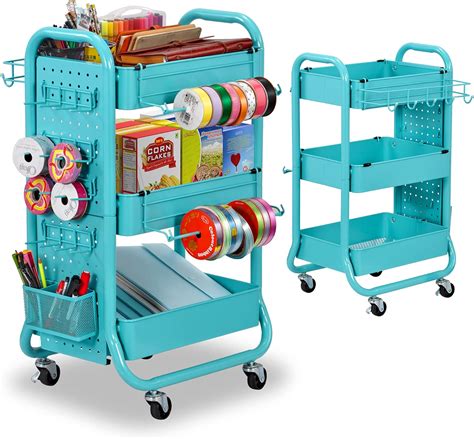 Buy Designa 3 Tier Utility Storage Rolling Cart With Removable Pegboard