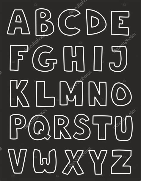 White Alphabet Letters Vector Hand Drawn Set Isolated On Dark