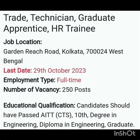 Grse Recruitment 2023 For 250 Trade Technician Graduate Apprentice