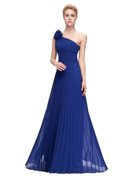 One Shoulder Pleated Red Green Purple Blue Chiffon Long Bridesmaid