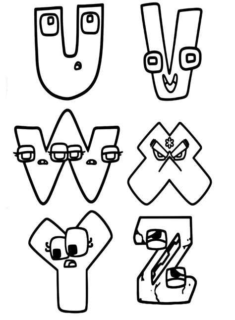 dibujos de alphabet lore letras u v w x y z para colo