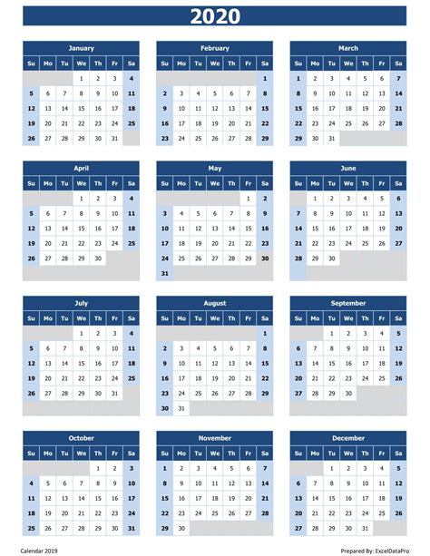 Calendar 2020 Year View Month Calendar Printable