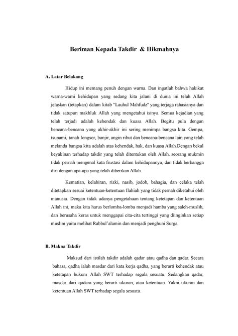 Beriman Kepada Takdir - Latar Belakang Hidup ini memang penuh dengan