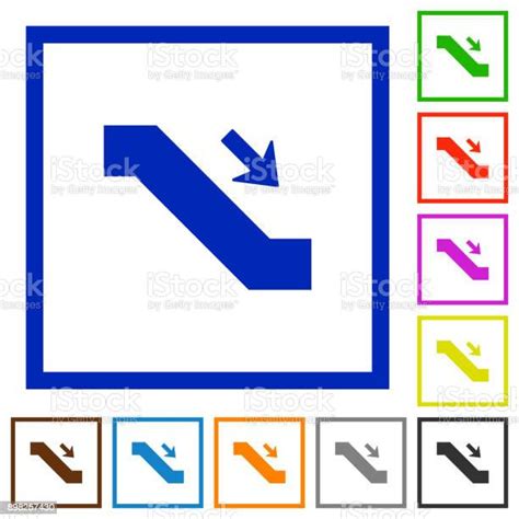 Escalator Down Sign Flat Framed Icons Stock Illustration Download