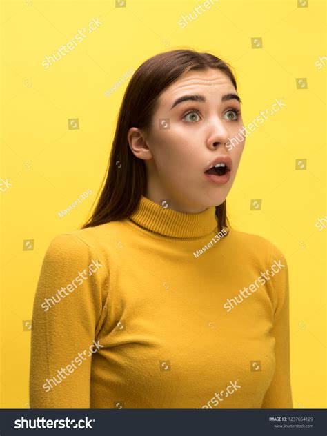 Surprised Astonished Young Woman Screaming Open Stock Photo 1237654129