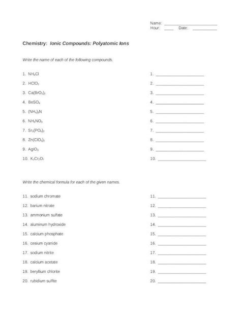 Naming Ionic Compounds Worksheet Answers Ionic and Polyatomic Ions Worksheets Name Key Ionic in