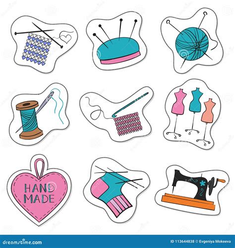 Cartoon Stickers With Knitting Sewing And Needlework Colorful I Stock