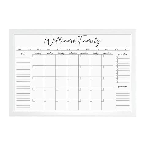 Personalized Dry Erase Wall Calendar With Custom To Do List