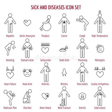 Sickness And Diseases Line Icons Stock Vector Illustration Of