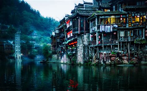 Download Wallpapers Fenghuang 4k Foggy Weather River China Asia