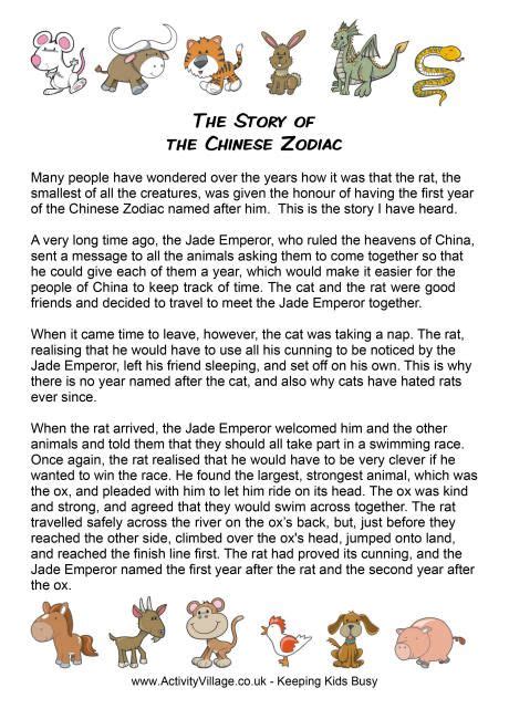 The story of the Chinese Zodiac printable | Gr.2 Celebrations