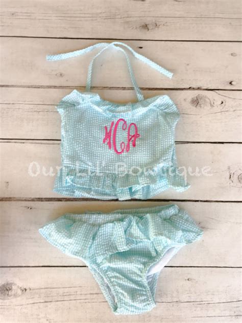 Monogrammed Seersucker Bathing Suit Bathing Suit Baby Toddler