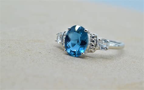 Natural London Blue Topaz Ring 925 Sterling Silver Halo Etsy