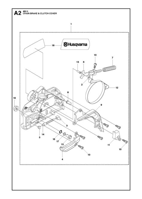 Husqvarna 450 E Ii Chainsaw Chain Brake And Clutch Cover Spare Parts Diagram