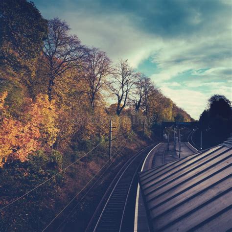 Railway Station And Tracks In Autumn Stock Image Image Of Rustic