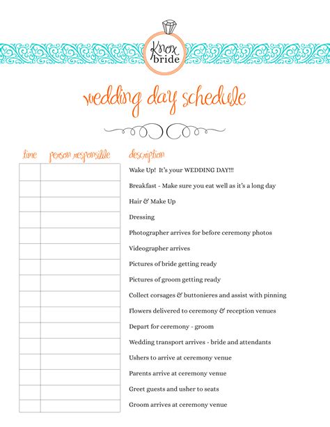 Wedding Day Schedule Templates At