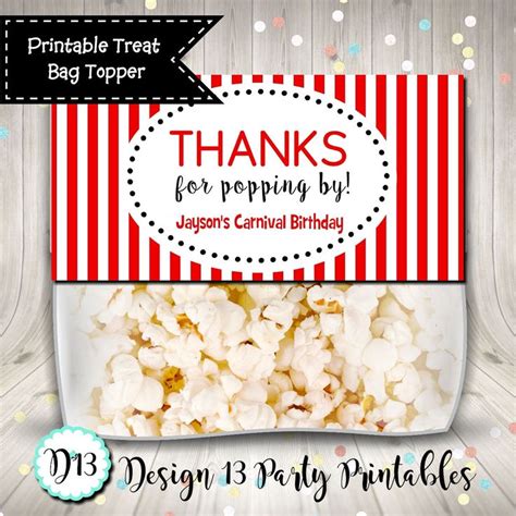 Thanks For Popping By Popcorn Treat Bag Topper Favor Digital Etsy