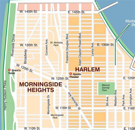 Harlem Map Nyc Map Of Harlem New York New York Usa