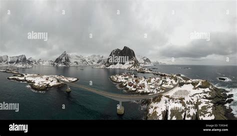 Aerial Point Of View Of Lofoten Drone Panorama Landscape Of Reine And