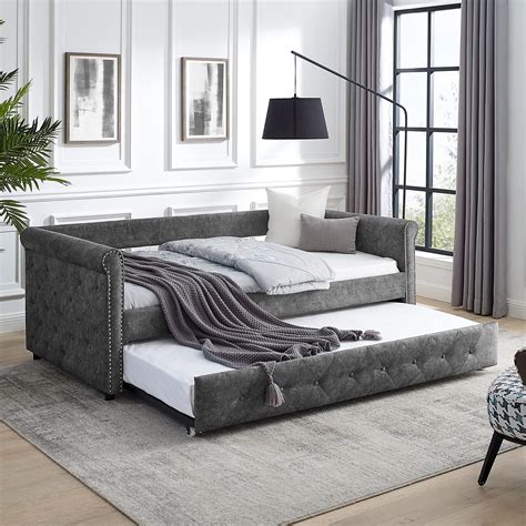 Buy Flieks Twin Upholstered Daybed With Trundle Button And Copper Nail