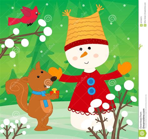 Snowman And Squirrel Stock Vector Illustration Of Wintertime 58759975
