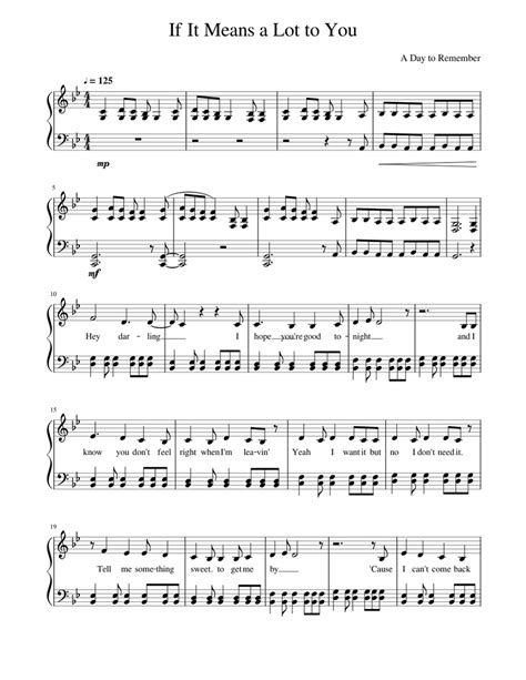 If It Means A Lot To You A Day To Remember Sheet Music For Piano Solo