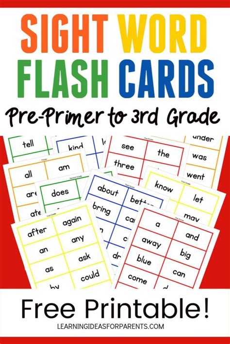 The word lists, which has been around for over 60 years, are still used by many elementary schools today. Dolch Sight Word Flash Cards Free Printable for Kids