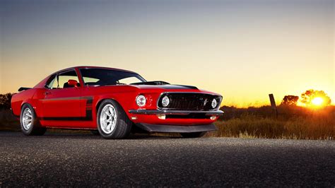 Red Ford Mustang In The Sunset Hd Desktop Wallpaper Widescreen High