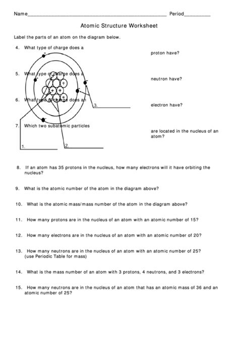 Atom Structure Worksheet Answers