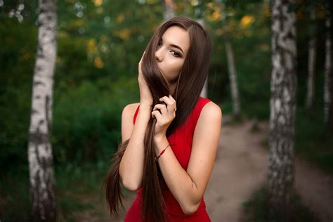 Red Dress Gorgeous Girl Hairs On Face 4k Wallpaperhd Girls Wallpapers