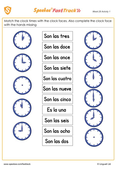 Spanish Printable Clock Times And Clock Faces