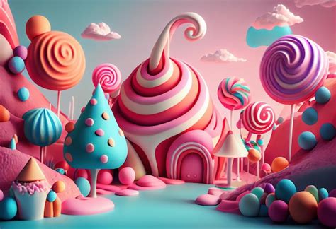 Premium Ai Image Fantasy Colorful Candyland Background With Candies