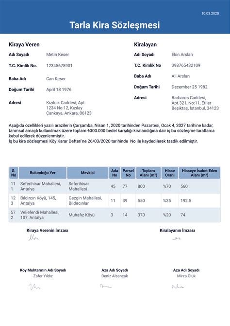 Tarla Kira Sözleşmesi Pdf Şablonları Jotform