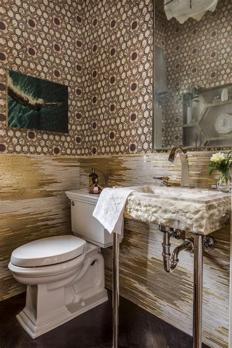 Sophisticated Powder Room With Mosaic Tiles For Decoration Mosaic
