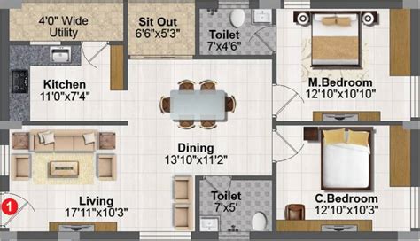 1104 Sq Ft 2 Bhk Floor Plan Image Rami Reddy Ashoo Towers Available