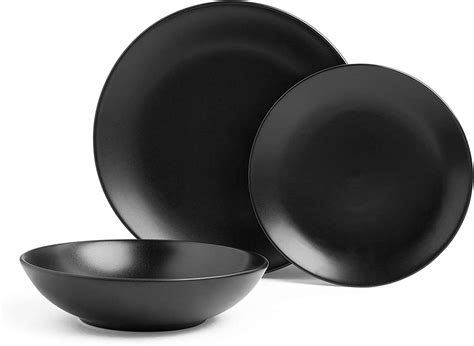 Vonshef 12pc Matte Black Dinner Set Black Dinnerware Set