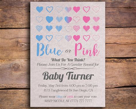 Blue Or Pink Hearts Gender Reveal Invitation The Baby Bee