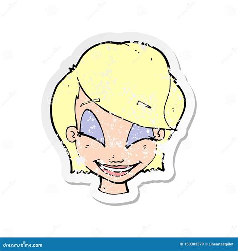 Retro Distressed Sticker Of A Cartoon Pretty Female Face Stock Vector Illustration Of Hand