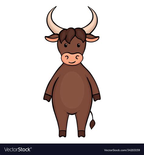 Cartoon Ox Bull Or Cow Funny Cute Brown Royalty Free Vector
