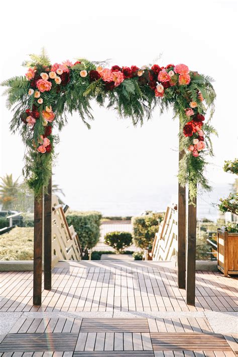 Burgundy And Pink Floral Arch With Garden Roses Wedding Arches