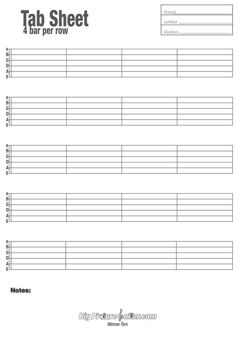 Printable Blank Guitar Tab Sheets Bass Guitar Tabs Easy Guitar