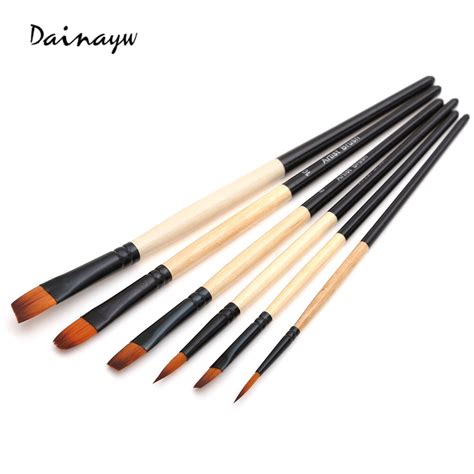 Dainayw 6pcsset Watercolor Gouache Paint Brushes Different Shape Round