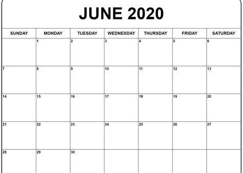 20 June Calendar Free Download Printable Calendar Templates ️