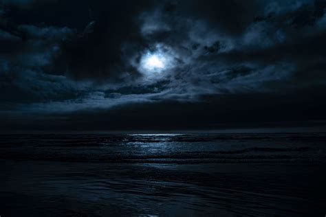 Hd Wallpaper Body Of Water Under Full Moon Sea Night Ocean Dark