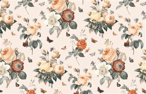 Floral vintage wallpaper 1940s from hannah's treasures. Cream & Orange Vintage Floral Wallpaper | Murals Wallpaper