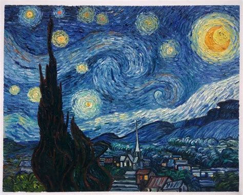 Hand Painted Van Gogh Starry Night Painting In Oil On Canvas Starry