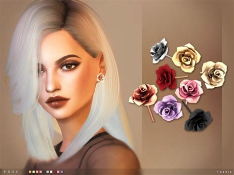 The Sims Resource Rose Earrings By Toksik • Sims 4 Downloads