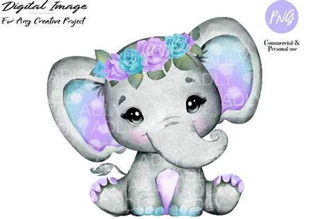Purple Teal Elephant Clip Art Graphic By Adlydigital · Creative